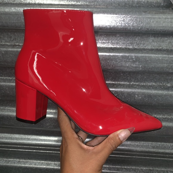 shiny red booties